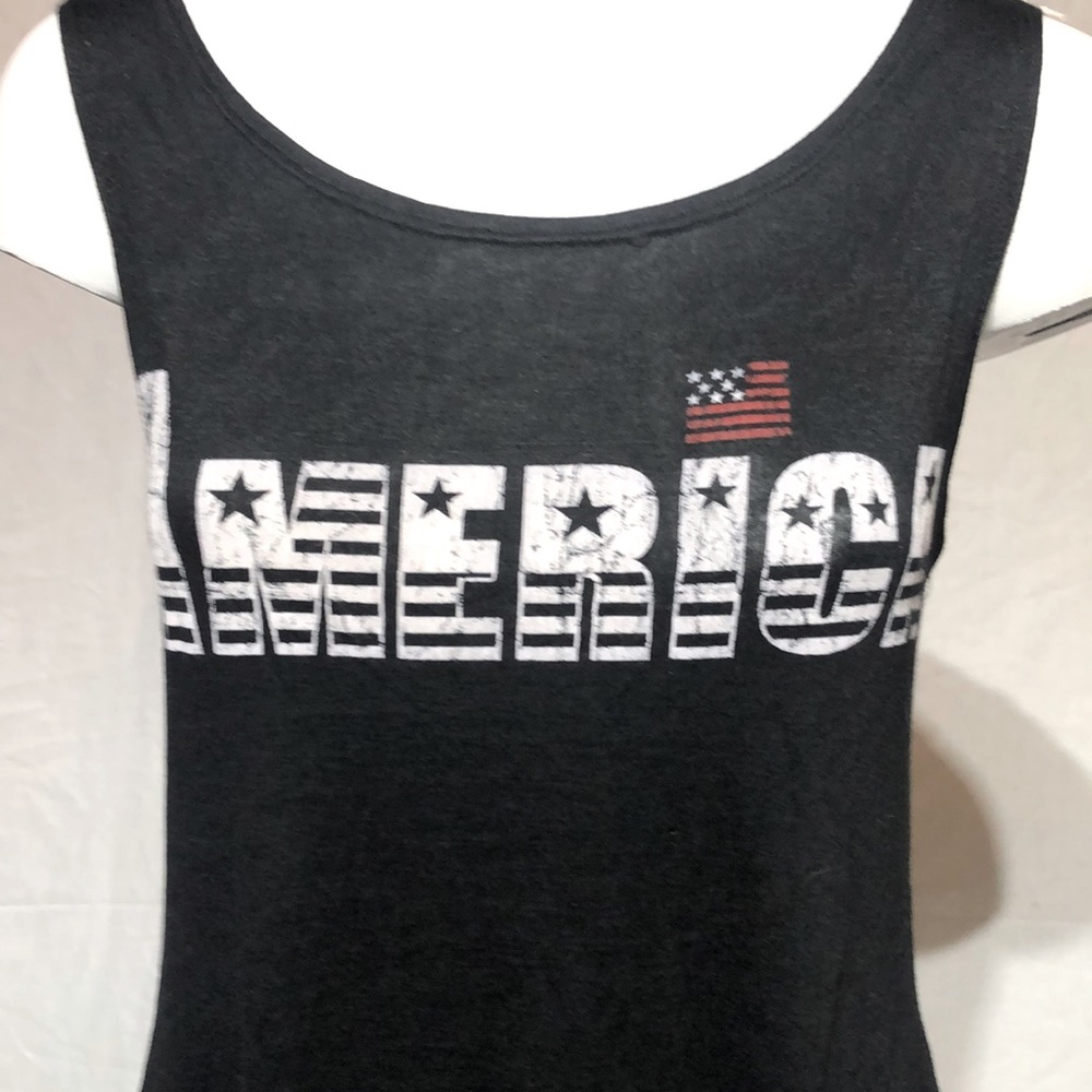 America racer back tank with cream crochet lace back